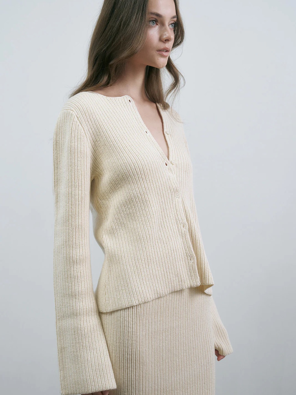 Vincent James Coco Regenerative Ribbed Knit Button-Front Cardigan